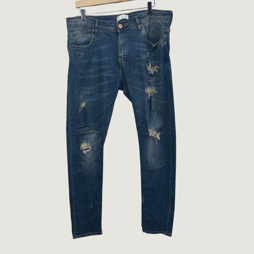 Zara Man Distressed Slim Jeans Size 36X32 Blue Denim Grunge Streetwear Ripped